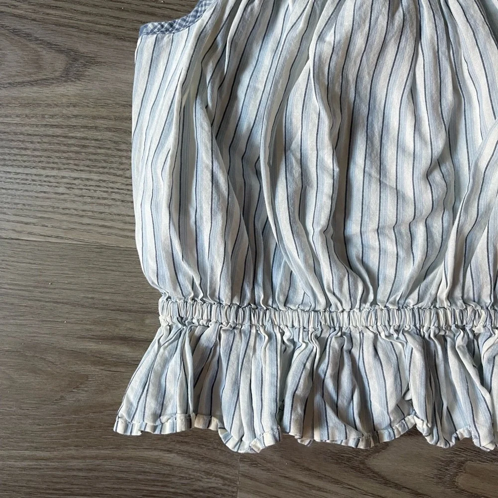 Ralph Lauren Striped Cotton Madras Top Peplum Cami Tie Shoulder Bows Size 18M
